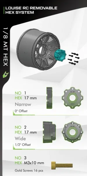 LOUISERC 3220X Tires & Wheels MT-CYCLONE 3,8" Sport (Removable 17mm Hex 0" & 1/2" Offset) (2)